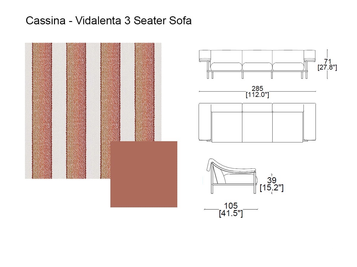 Cassina Vidalenta 3 Seater Sofa Orosei 012313o661 Terracotta