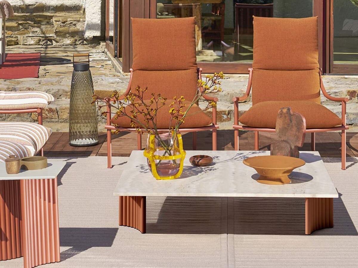 Cassina Vidalenta Outdoor Coffee Table L 120 Cm Travertino Terracotta