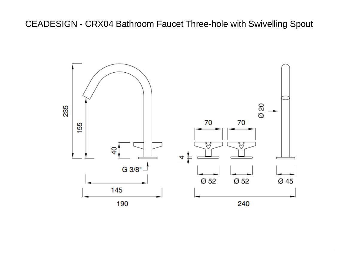 CEADESIGN Crx04 Bathroom Faucet Three Hole With Swivelling Spout
