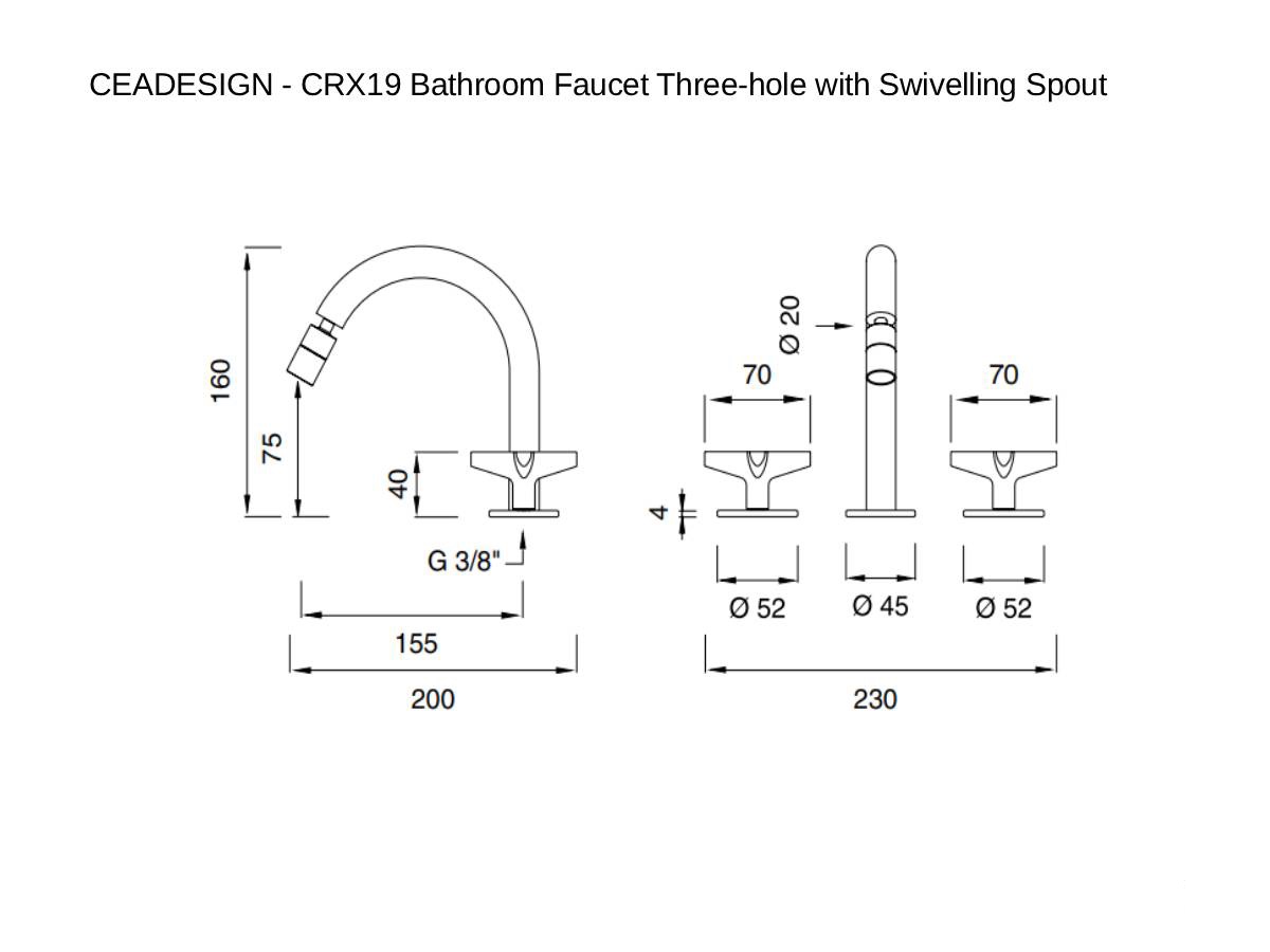CEADESIGN Crx19 Bathroom Faucet Three Hole With Swivelling Spout