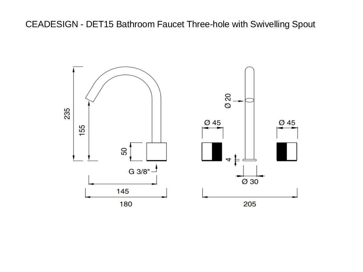 CEADESIGN Det15 Bathroom Faucet Three Hole With Swivelling Spout