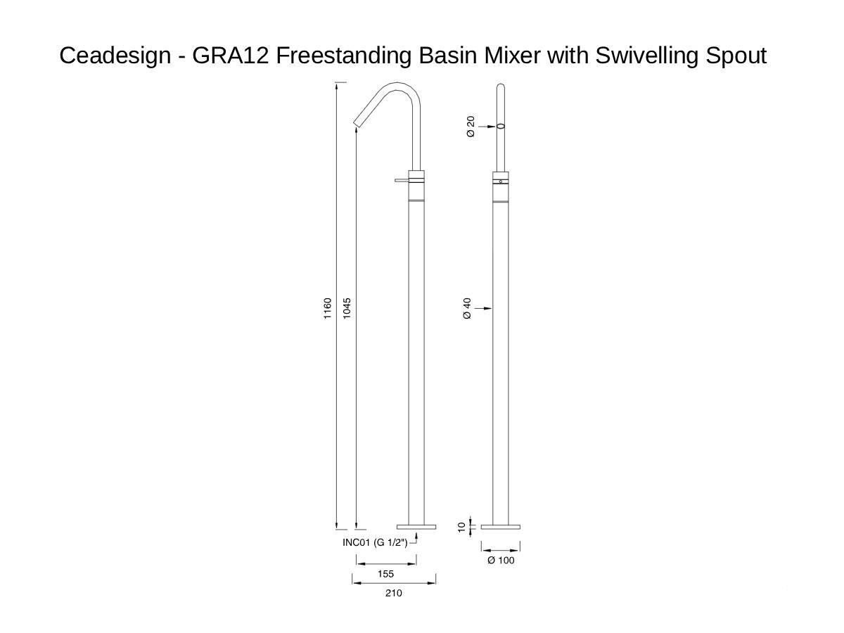 CEADESIGN Gra12 Freestanding Basin Mixer With Swivelling Spout