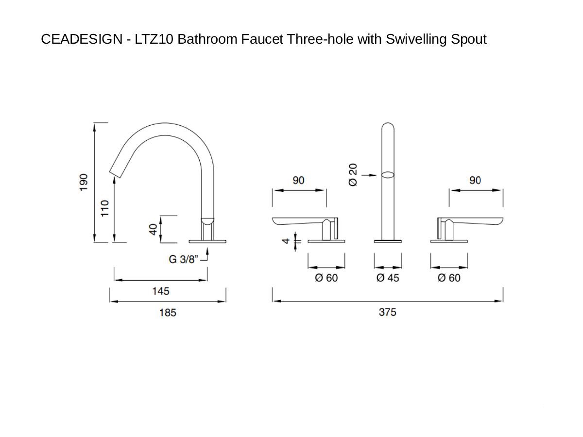 CEADESIGN Ltz10 Bathroom Faucet Three Hole With Swivelling Spout