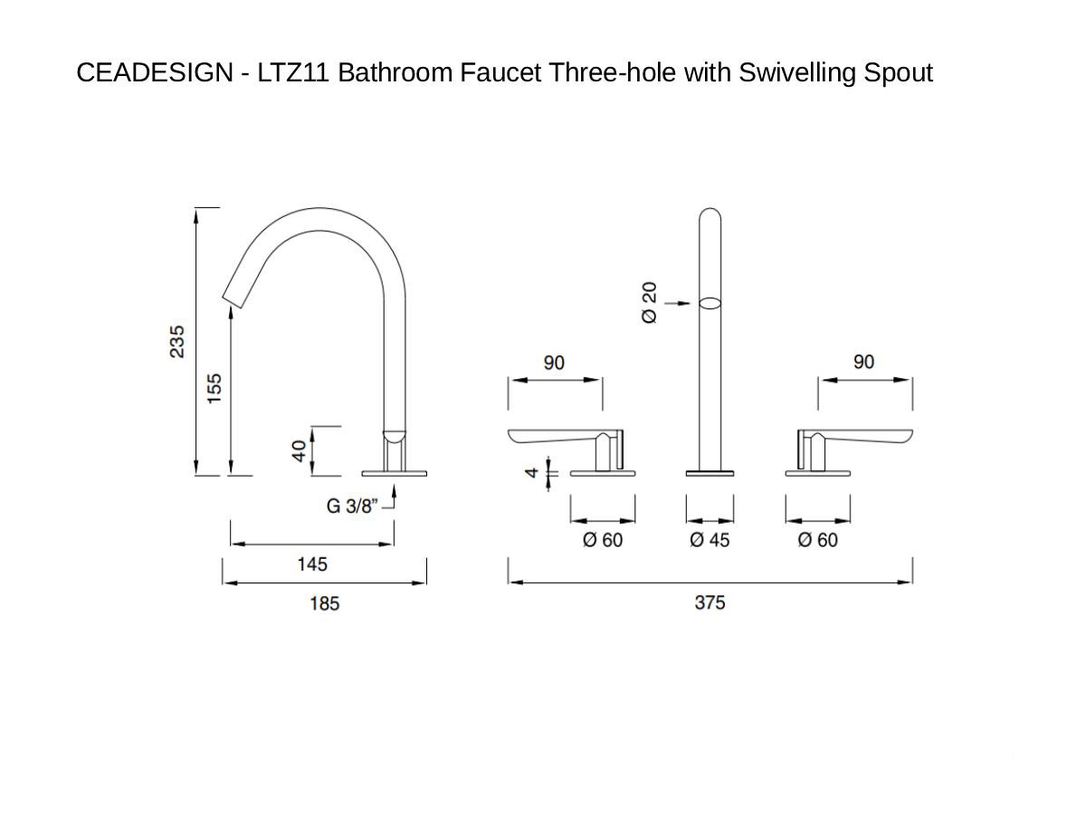 CEADESIGN Ltz11 Bathroom Faucet Three Hole With Swivelling Spout