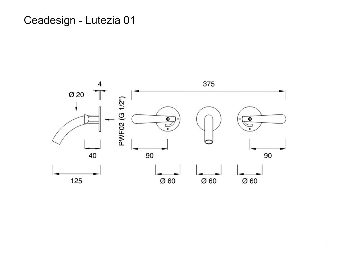CEADESIGN Lutezia 01 Wall Mounted Dual Handle Mixer
