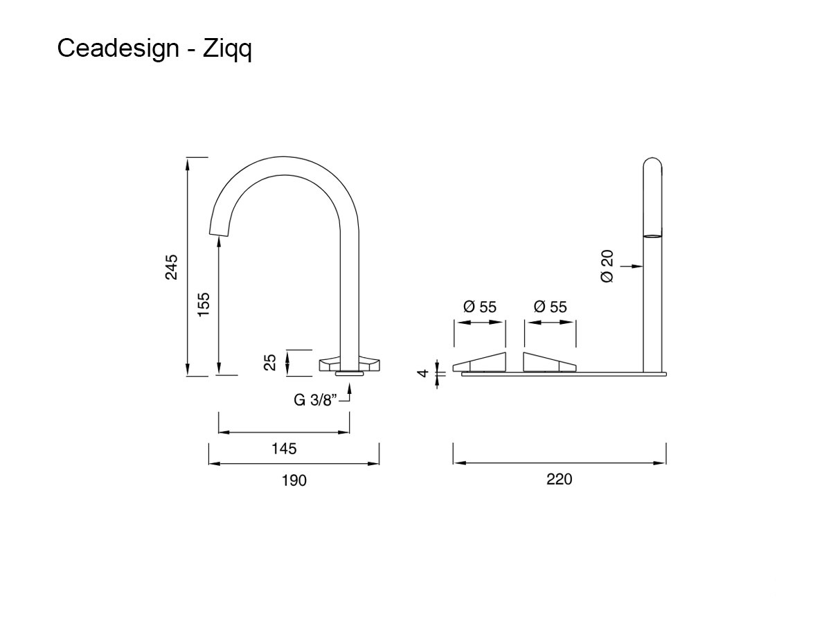 CEADESIGN Ziqq Three Hole Mixer With Swivelling Spout