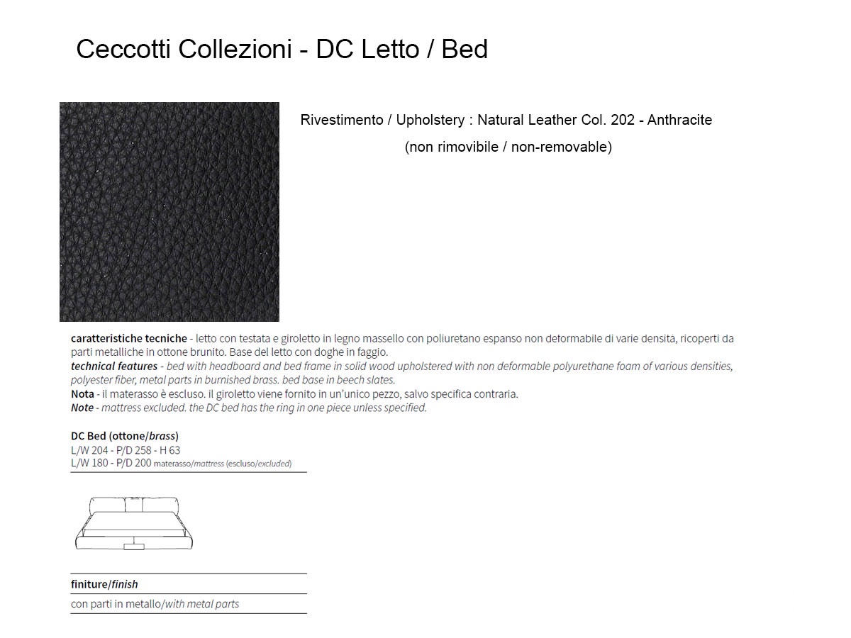 Ceccotti Dc Bed Brass And Leather Natural Leather Col 202 Anthracite