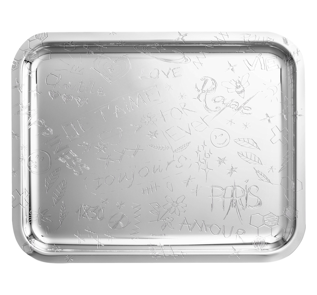 Christofle Rectangular Tray 36x28cm Graffiti Silver Plated