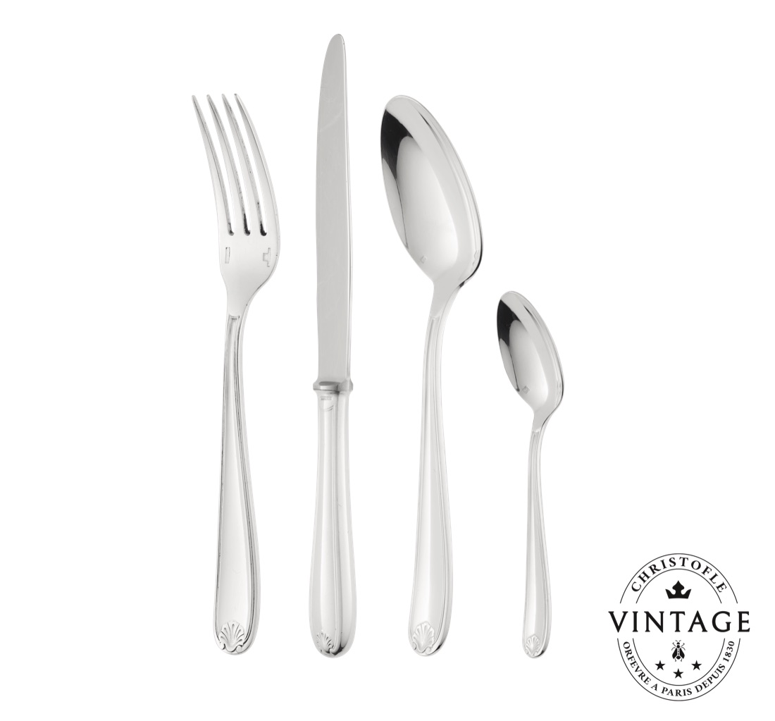 Christofle Flatware Set For 12 People 48 Pieces Marot Silvered