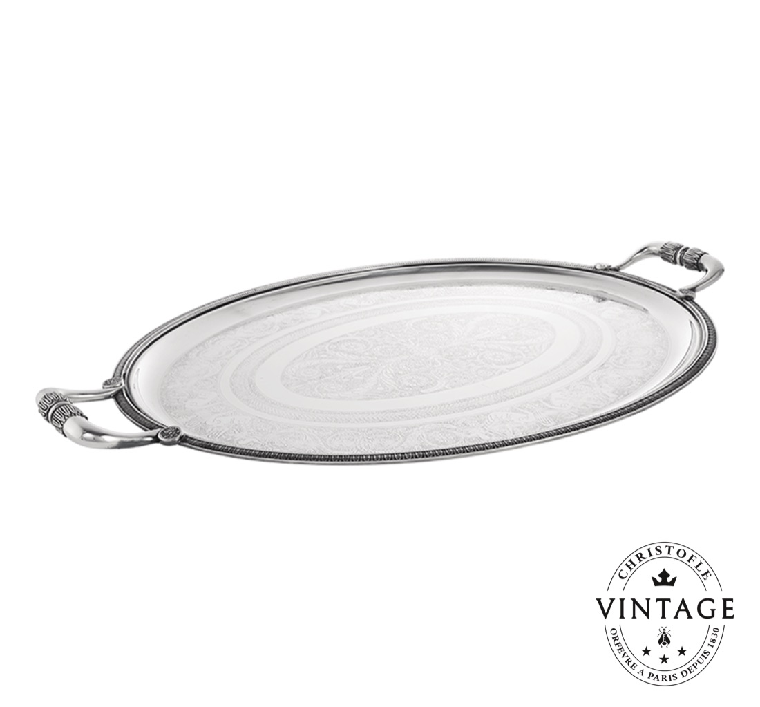 Christofle Service Tray For Cocktails Massena Silvered Vintage