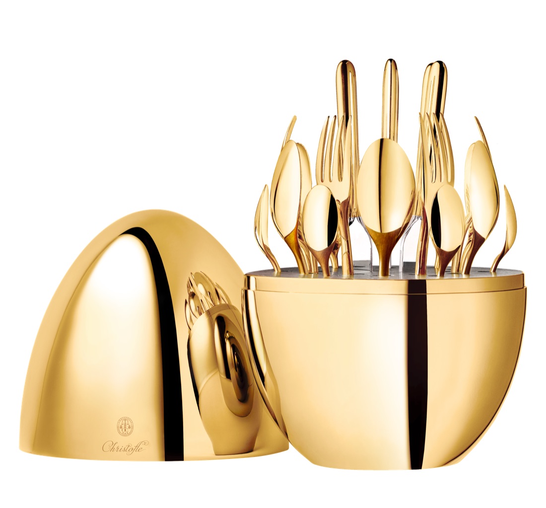 Christofle 24 Piece Flatware Set For 6 People In 24 Carat Gold Gilded Metal