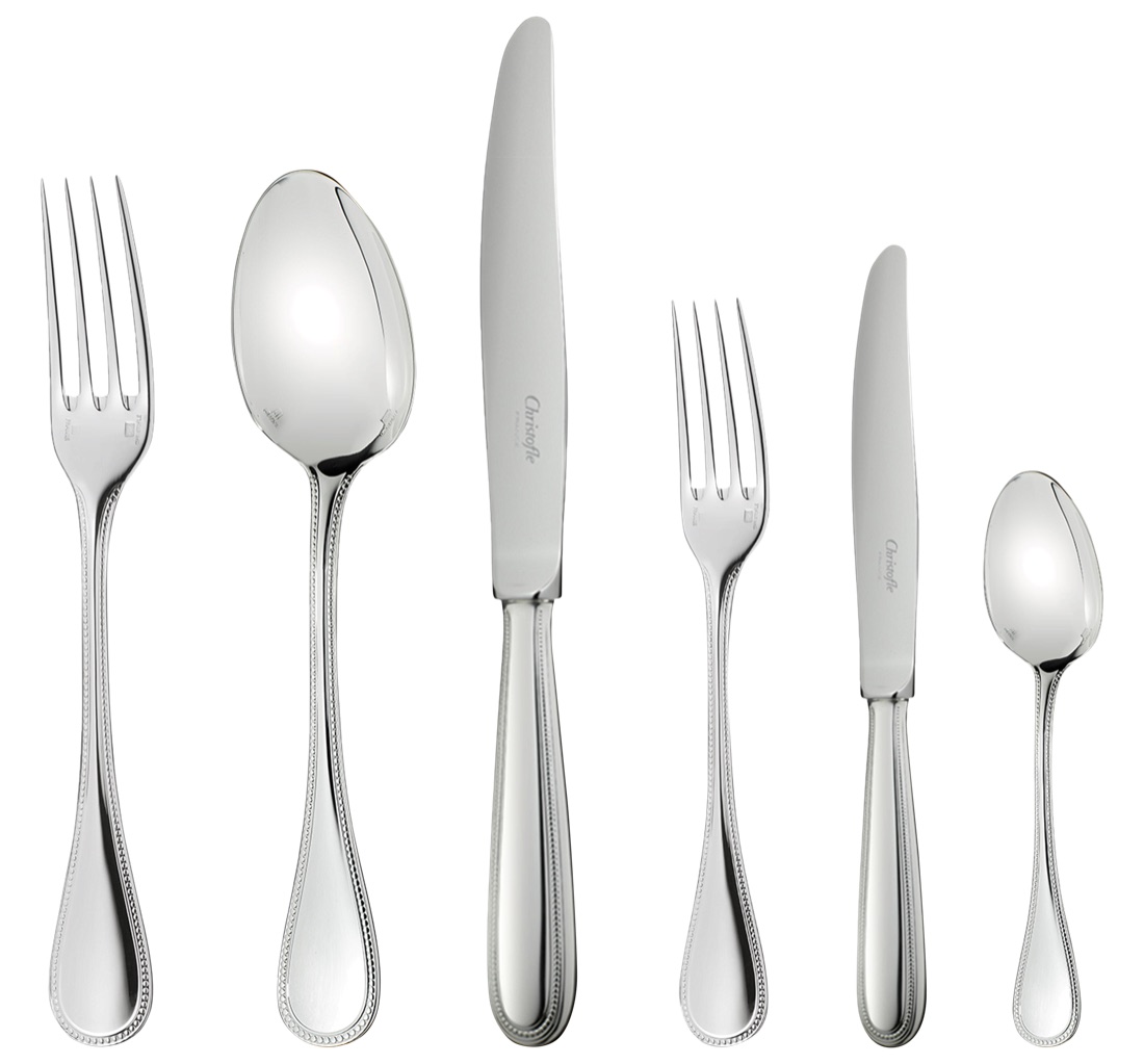 Christofle Flatware Set For 6 People 36 Pieces Perles Silver Plated