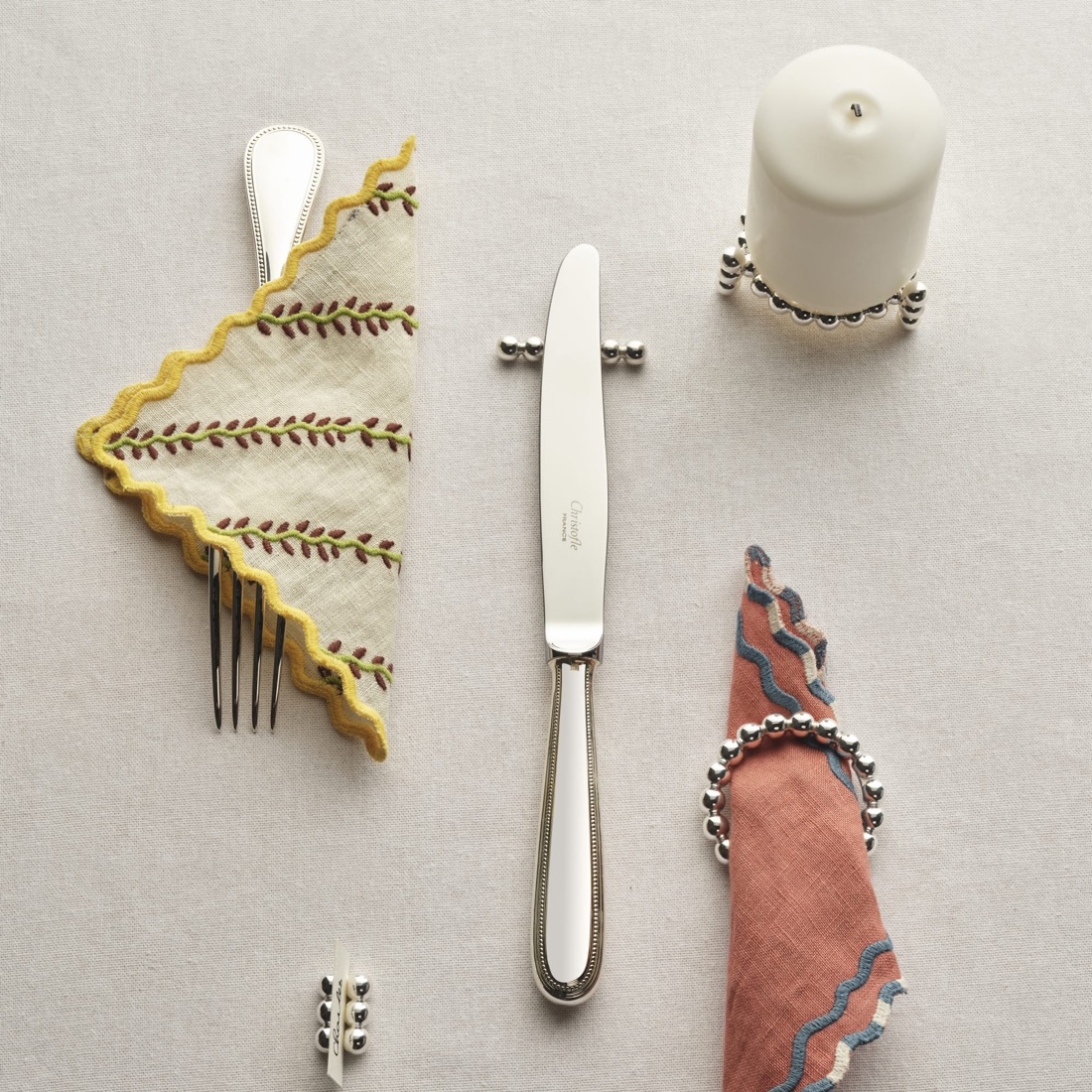 Christofle Individual Place Settings 5 Pieces Perles Sterling Silver
