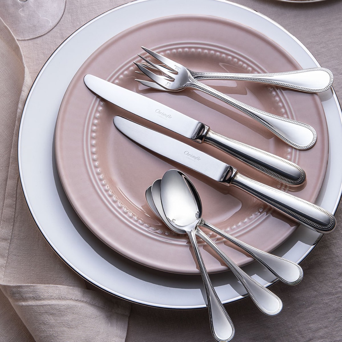 Christofle Table Spoon Perles Sterling Silver
