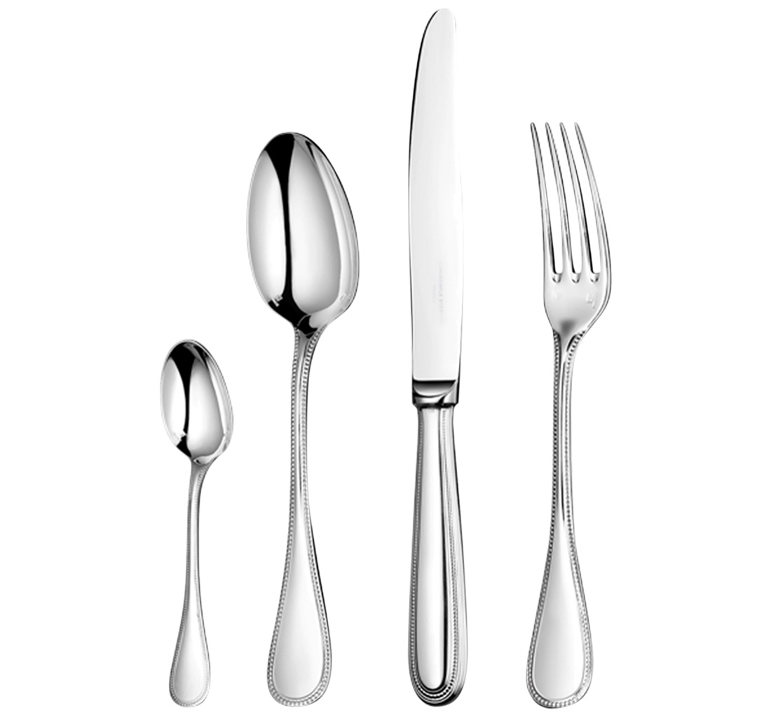 Christofle Flatware Set For 12 People 75 Pieces Perles Silver Plated