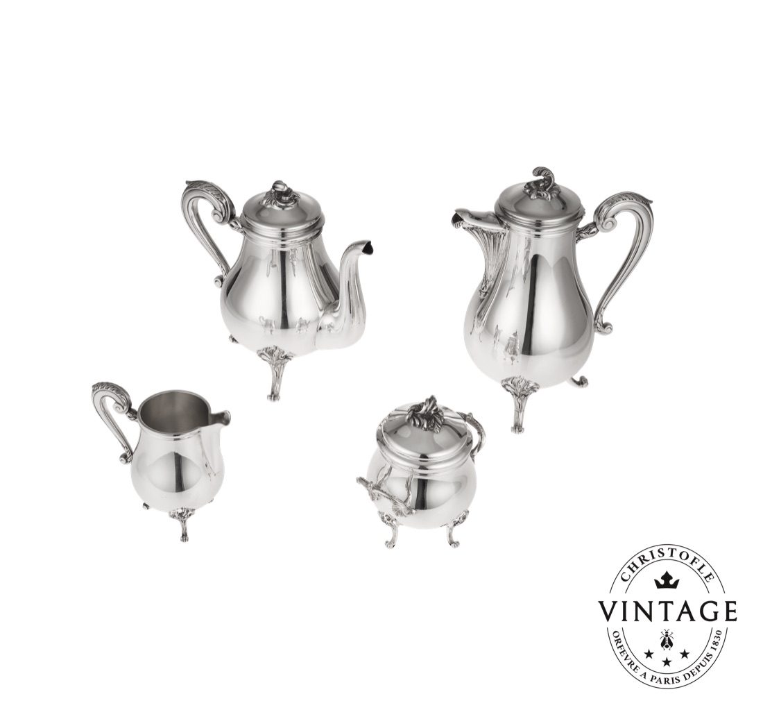 Christofle Tea And Coffee Set Pompadour Silvered Vintage