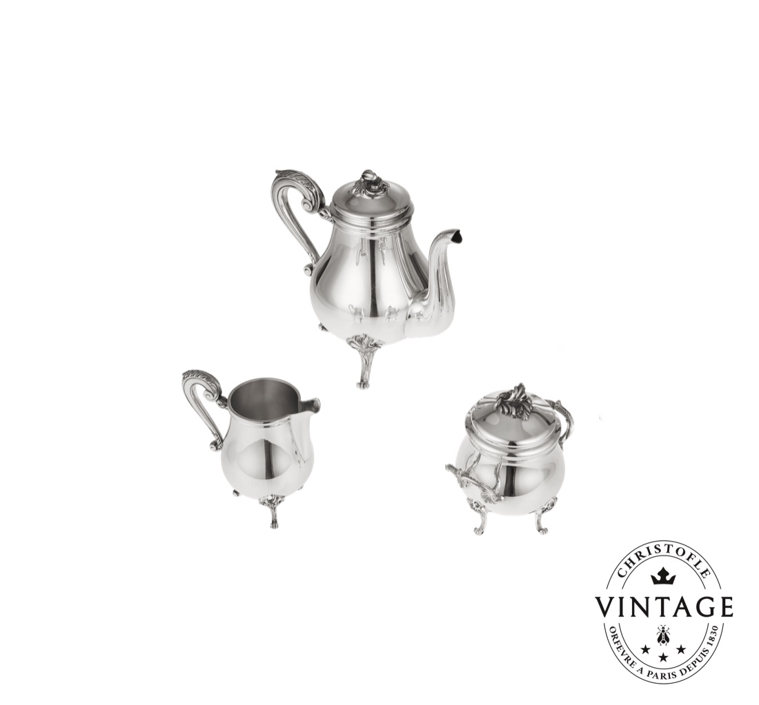 Christofle Tea Set Pompadour Silvered Vintage