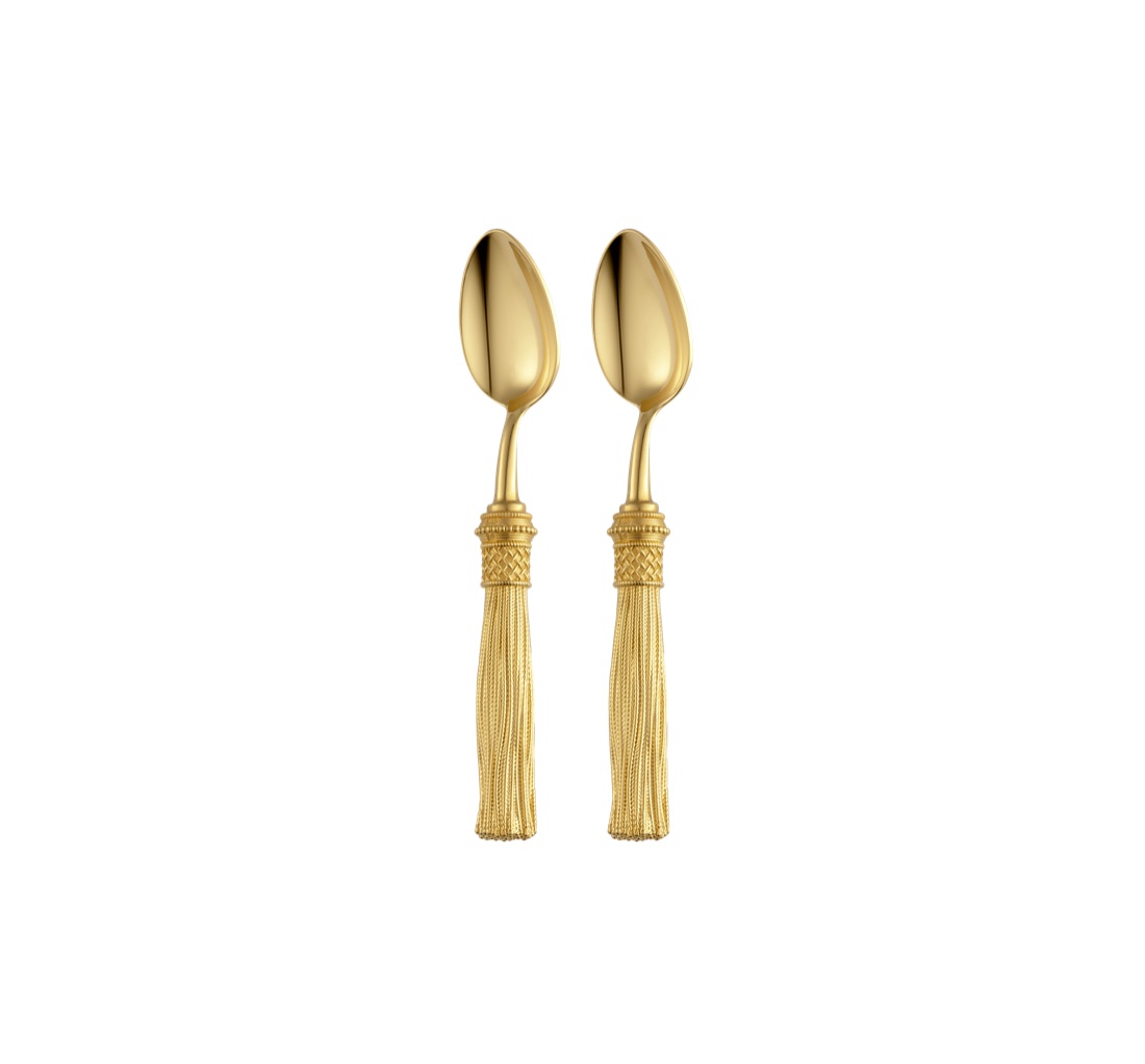 Christofle 2 Pieces Set Coffee Spoon Pompon Silver Plated Gold