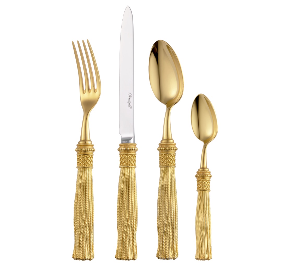 Christofle Individual Place Settings 5 Pieces Pompon Silver Plated Gilded