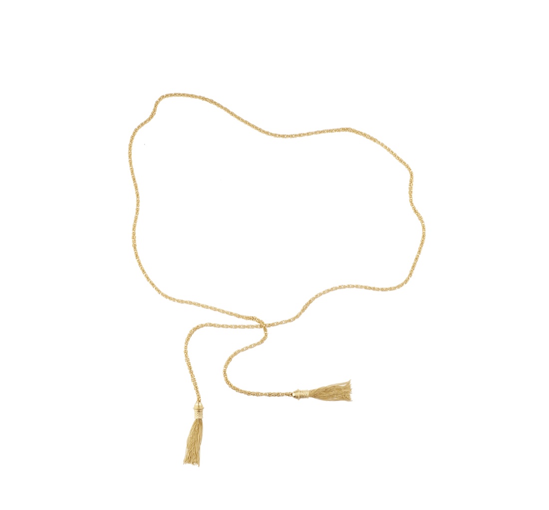 Christofle Long Tie Necklace Belt Pompon Sterling Silver Gold