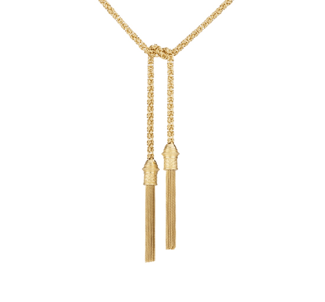 Christofle Long Tie Necklace Belt Pompon Sterling Silver Gold