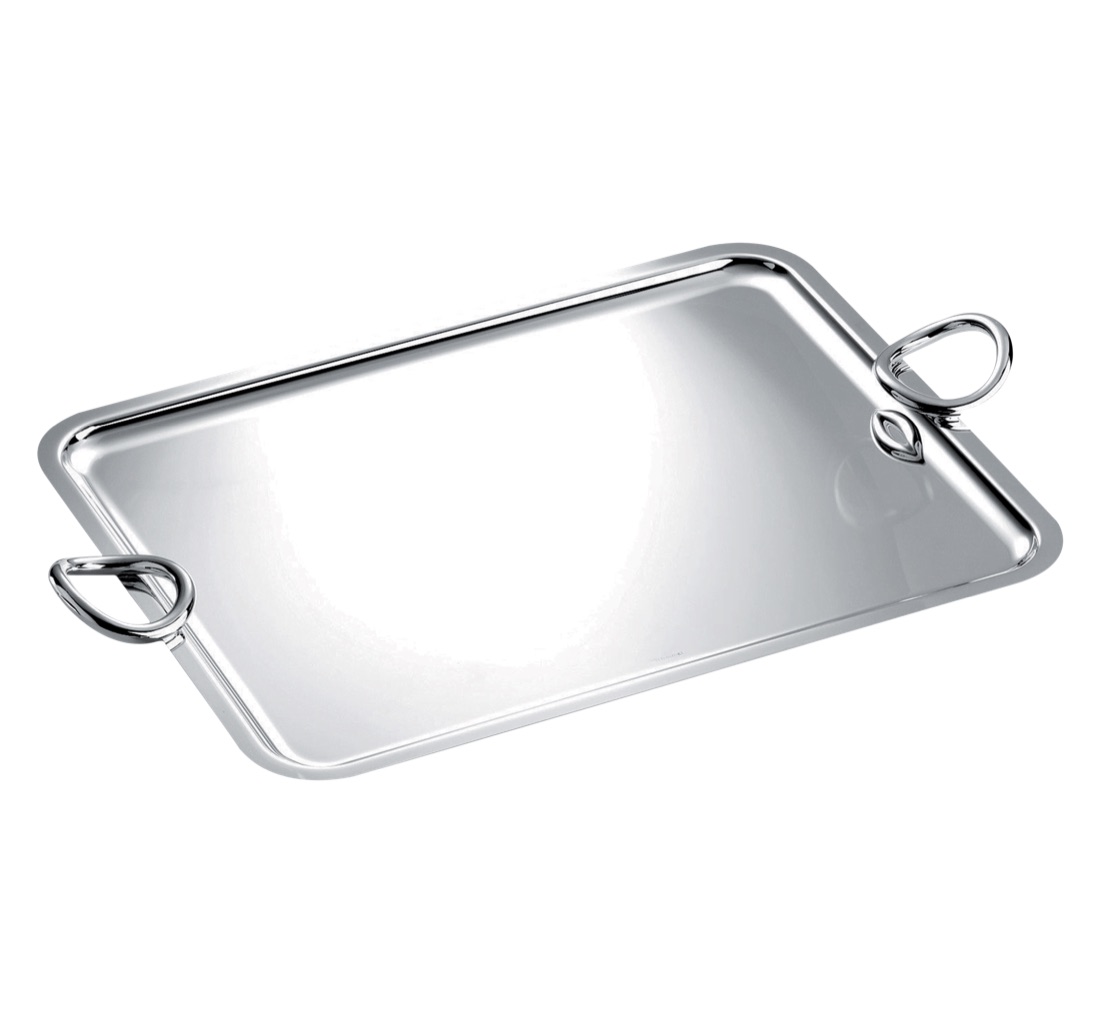 Christofle Rectangular Tray With Handles 53x42cm Vertigo Silver Plated