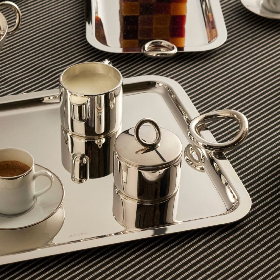 Christofle Rectangular Tray With Handles 53x42cm Vertigo Silver Plated