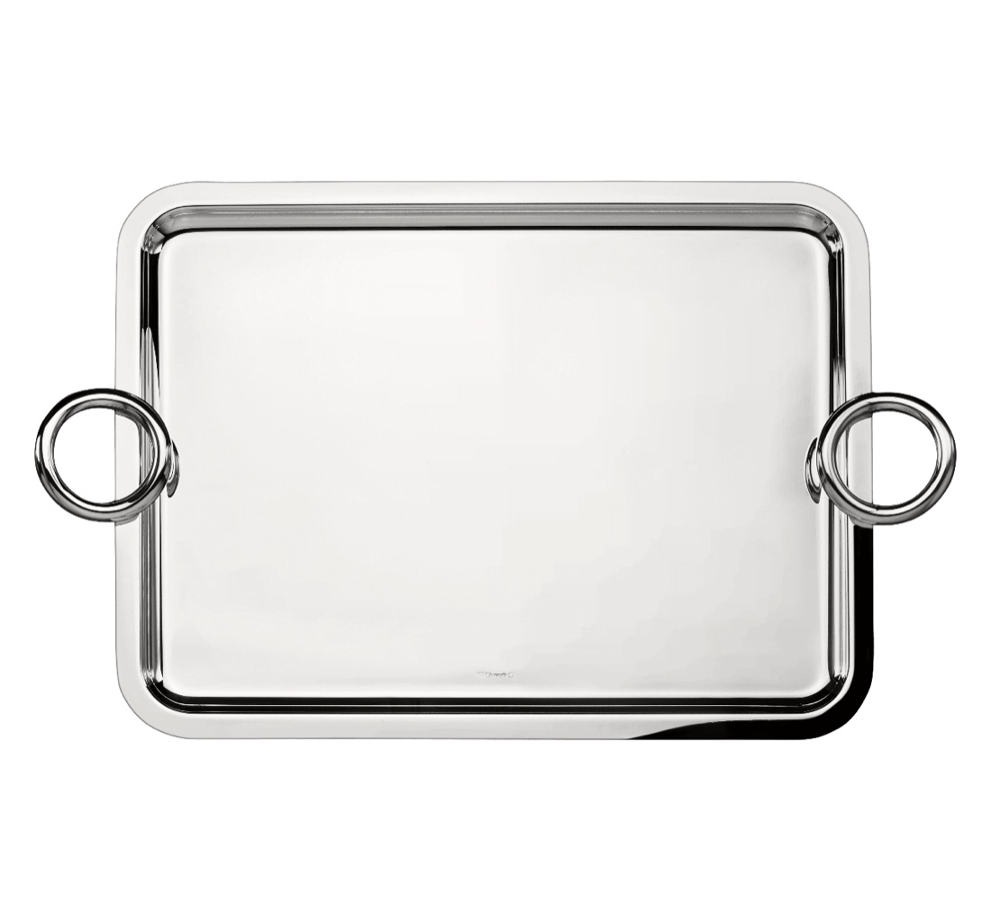 Christofle Rectangular Tray With Handles 43x31cm Vertigo Silver Plated