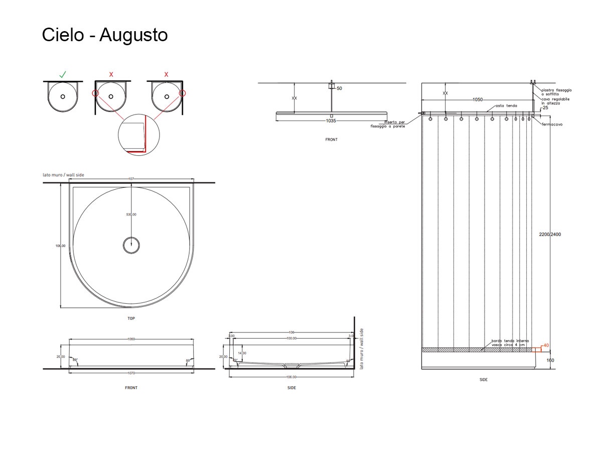Cielo Augusto Shower Tray With Shower Rod
