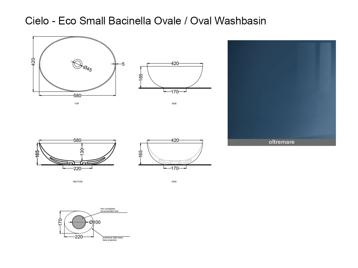 Cielo Eco Small Oval Washbasin