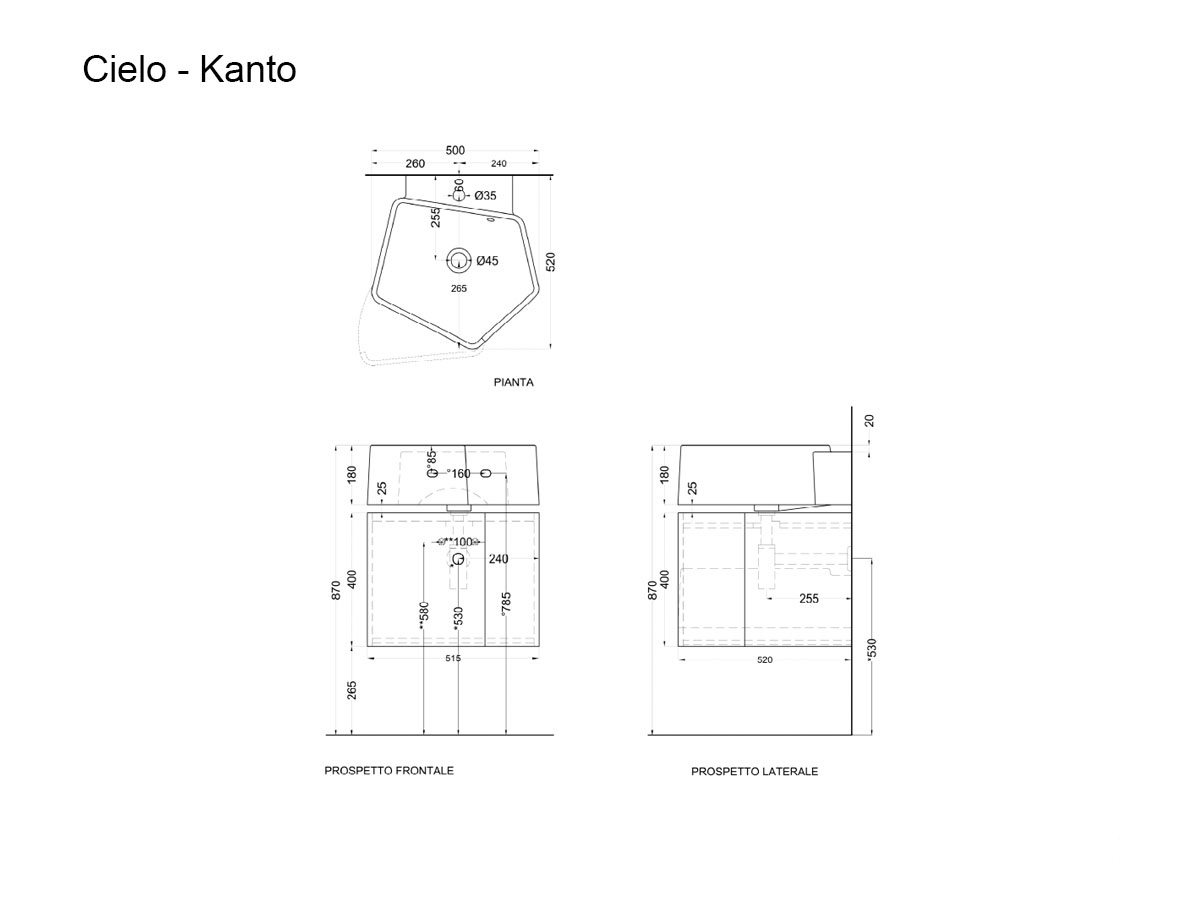 Cielo Kanto Cabinet With Washbasin 50