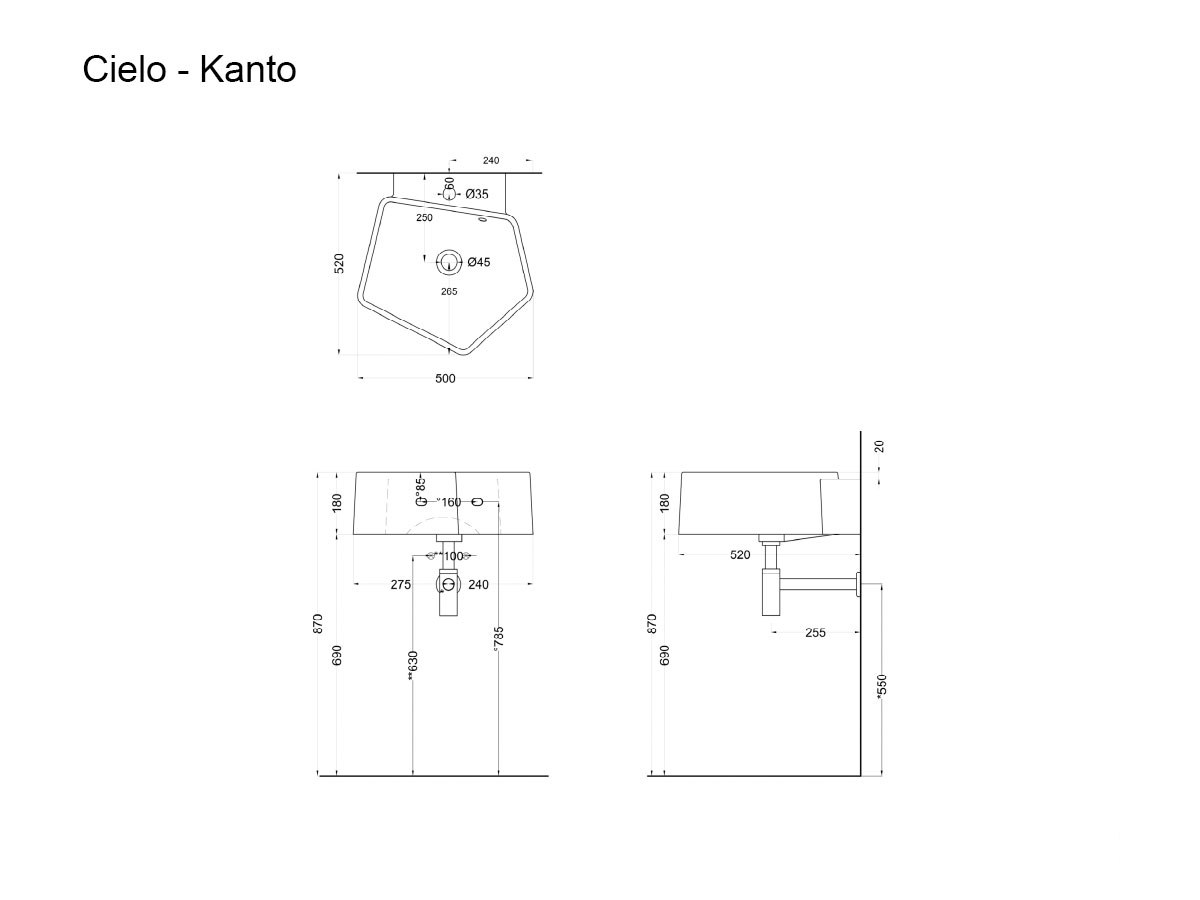Cielo Kanto Wall Hung Washbasin With One Hole