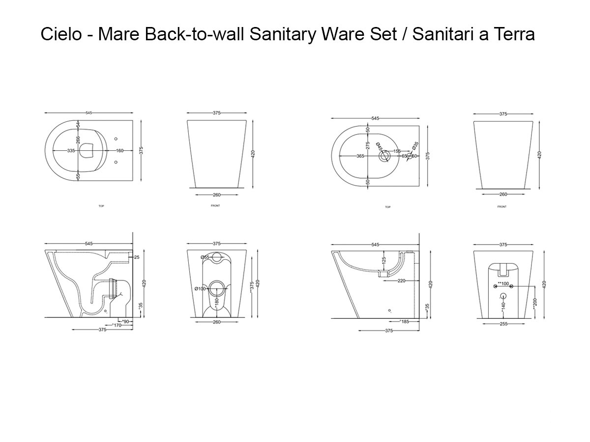 Cielo Mare Back To Wall Sanitary Ware Set