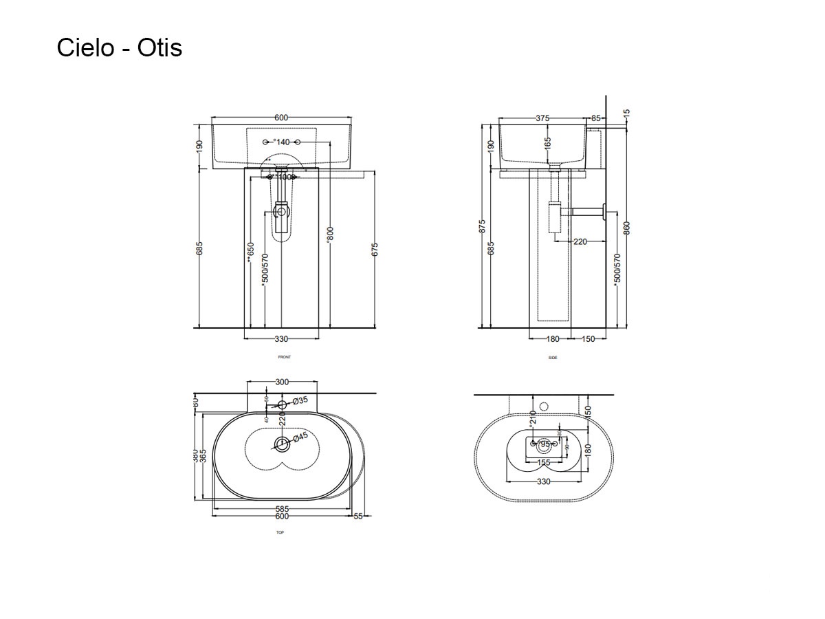 Cielo Otis Washbasin With Twin Pedestal