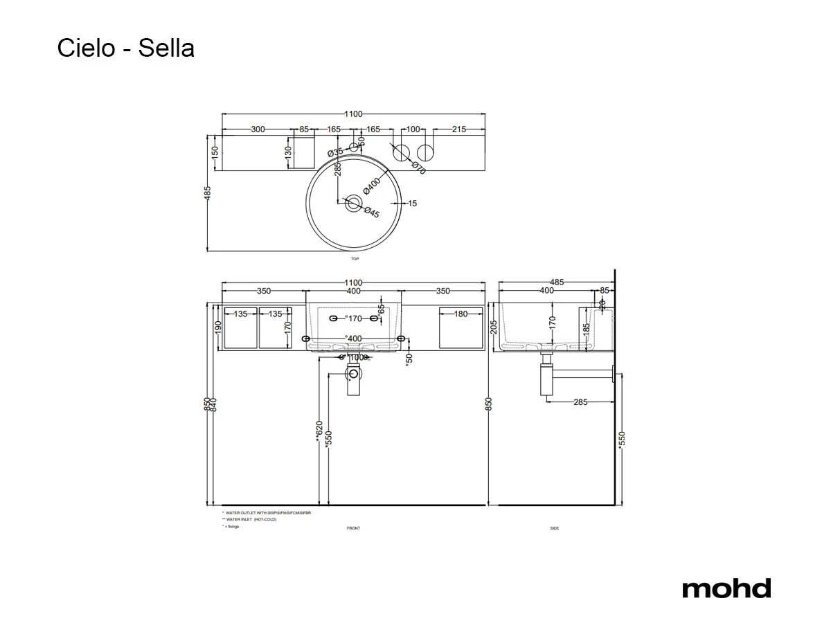 Cielo Sella Wall Hung Washbasin With Cabin