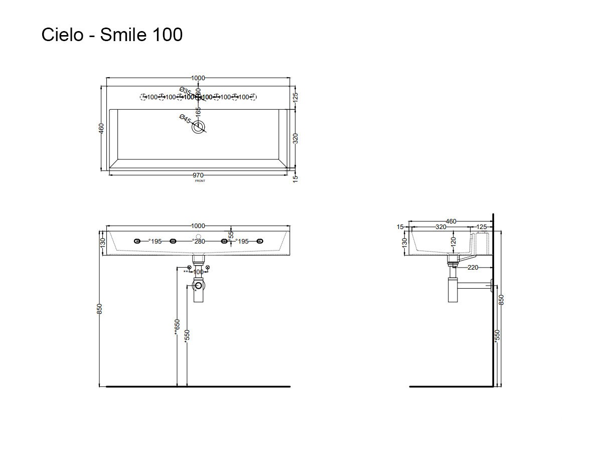 Cielo Smile Rectangular Washbasin 100