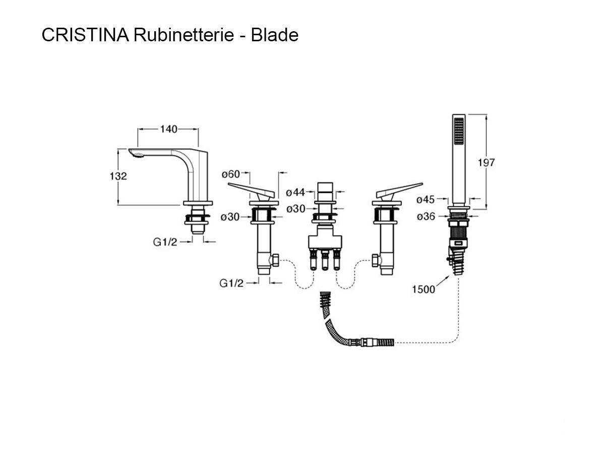 CRISTINA Rubinetterie Blade Dual Control Bathtub Edge Mixer