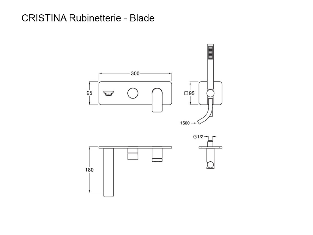 Смеситель для ванны CRISTINA Rubinetterie Blade, настенный