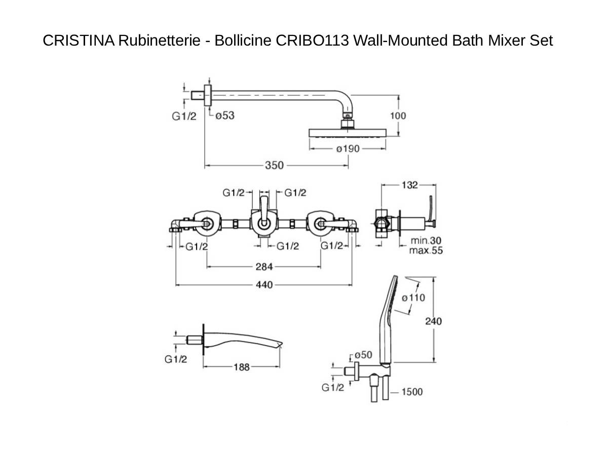 CRISTINA Rubinetterie Bollicine Cribo113 Wall Mounted Bath And Shower Mixer Set