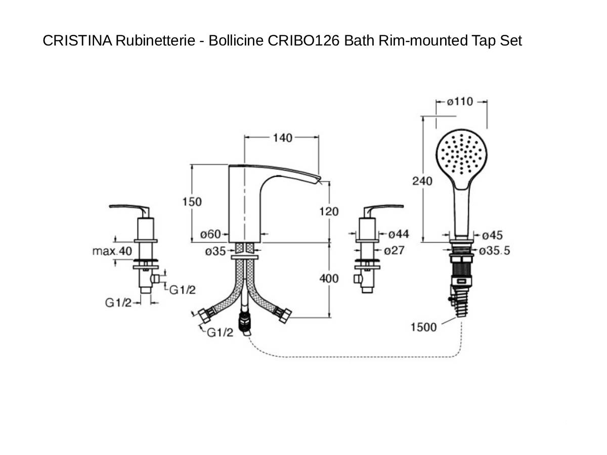 CRISTINA Rubinetterie Bollicine Cribo126 Bath Rim Mounted Tap Set