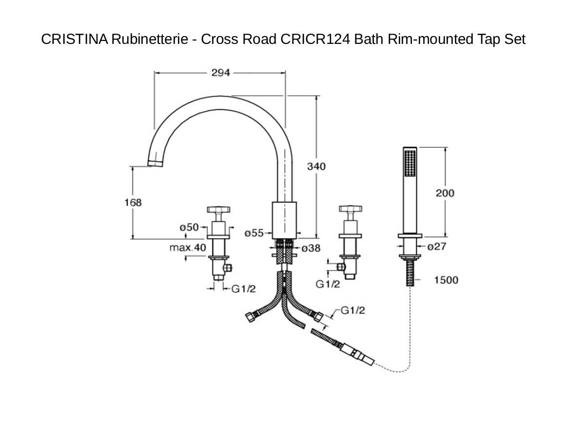 CRISTINA Rubinetterie Cross Road Cricr124 Bath Rim Mounted Tap Set