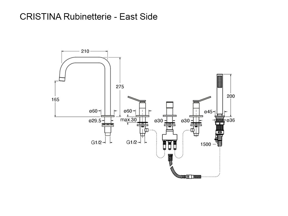 CRISTINA Rubinetterie East Side Deck Mounted Bathtub Mixer