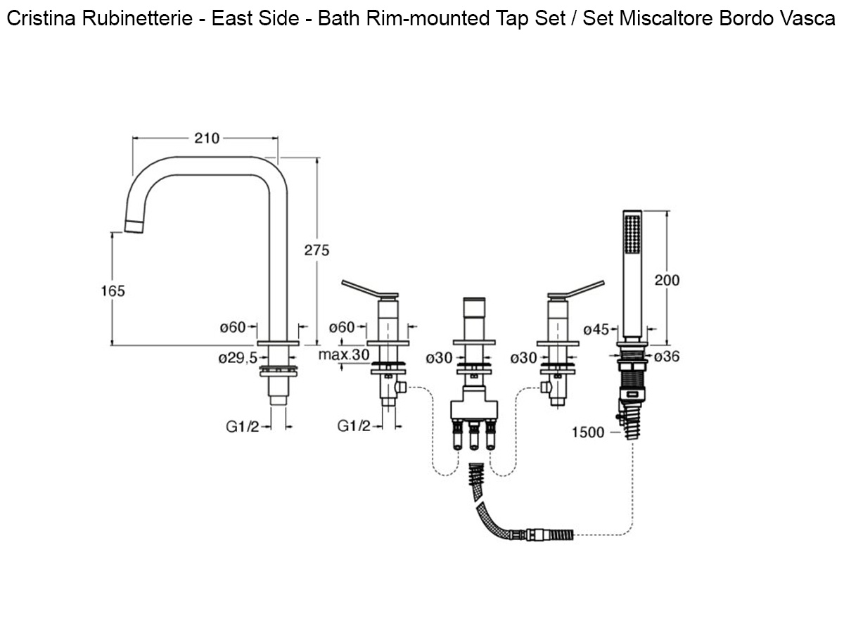 CRISTINA Rubinetterie East Side Deck Mounted Bathtub Mixer 96p