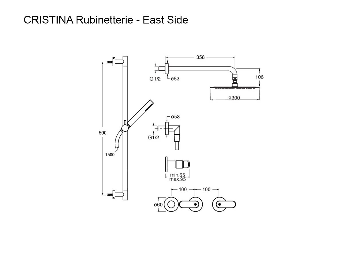 CRISTINA Rubinetterie East Side Wall Mounted Shower Set