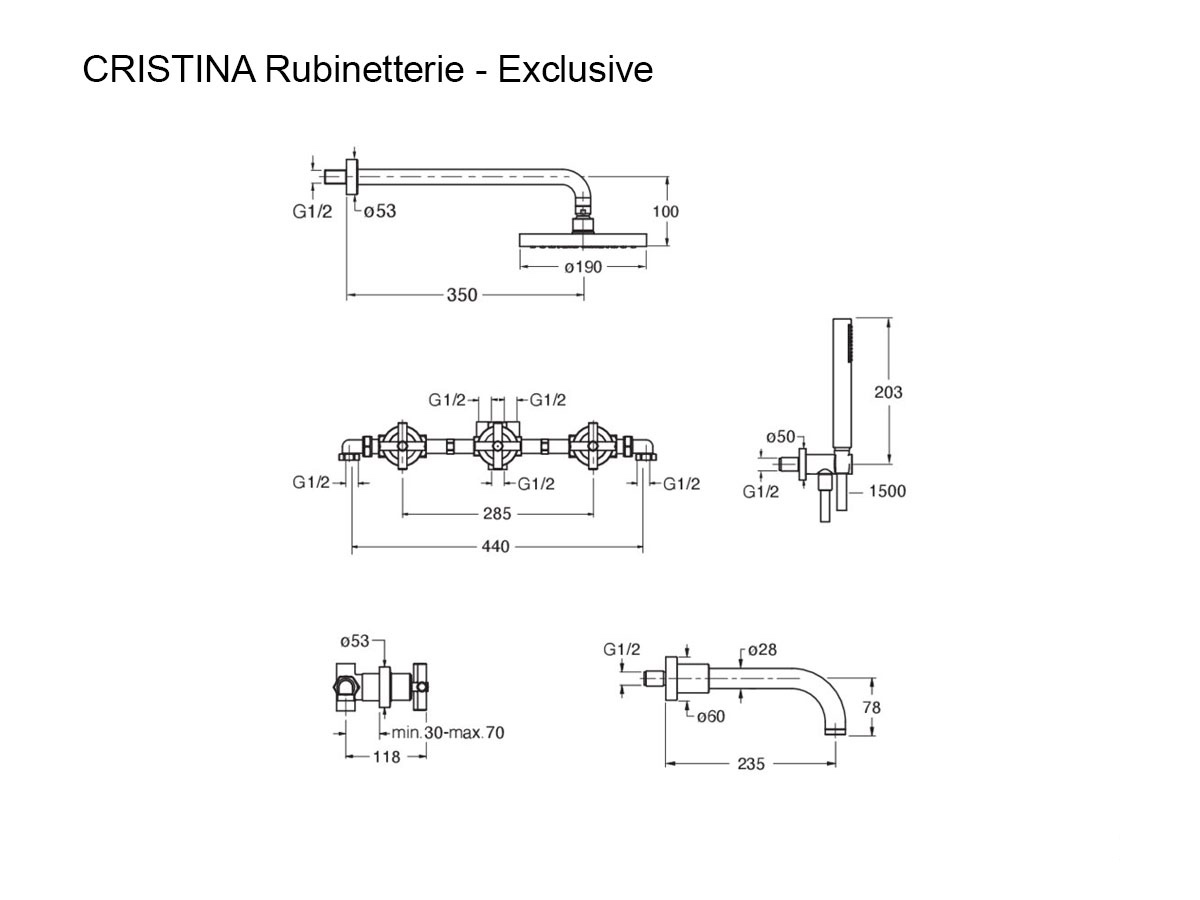 CRISTINA Rubinetterie Exclusive Wall Mounted Bathtub Mixer