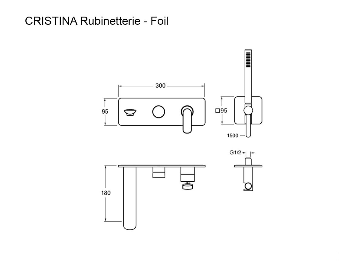 Смеситель для ванны CRISTINA Rubinetterie Foil, настенный
