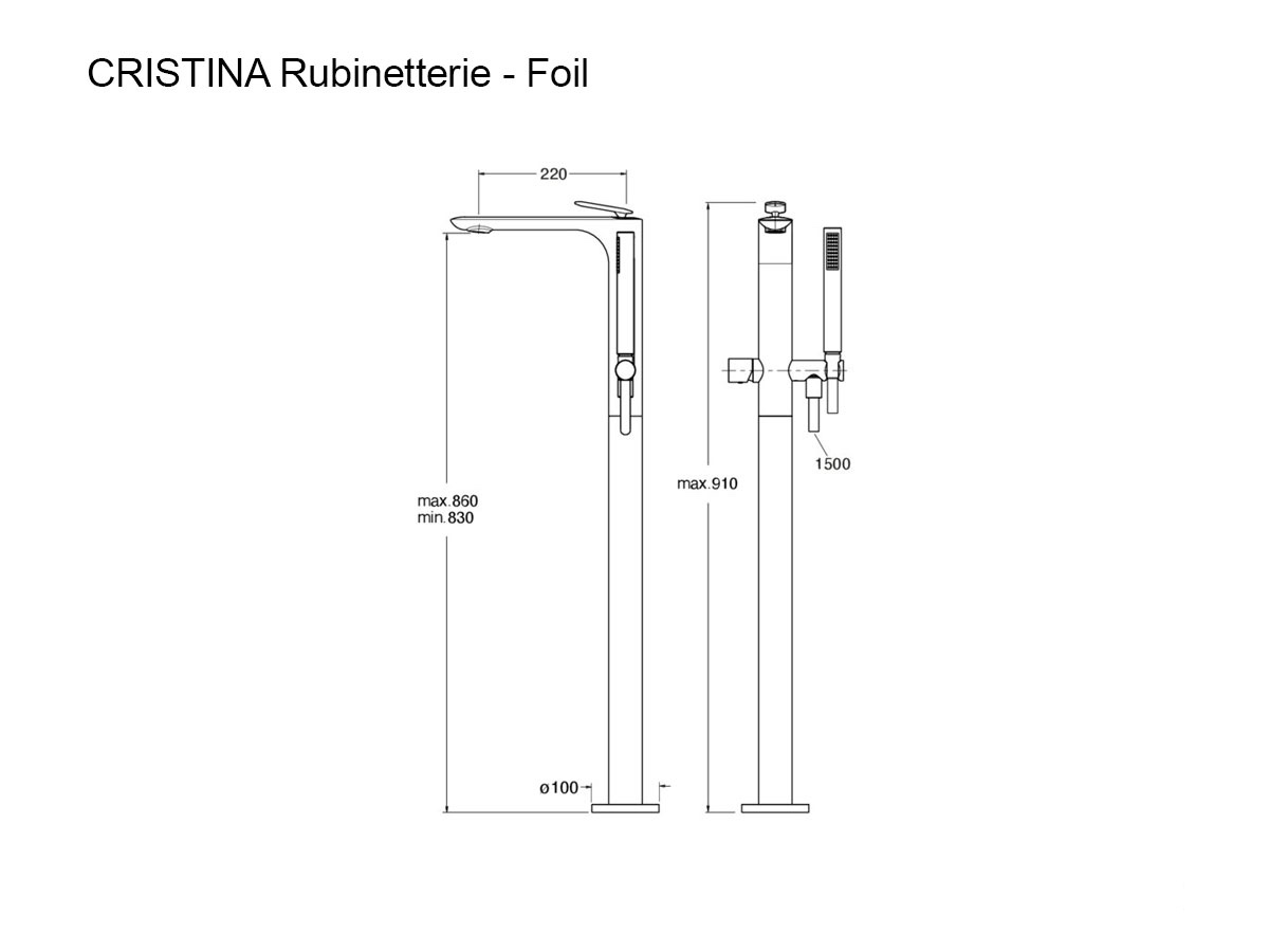 CRISTINA Rubinetterie Foil Floor Standing Bathtub Set