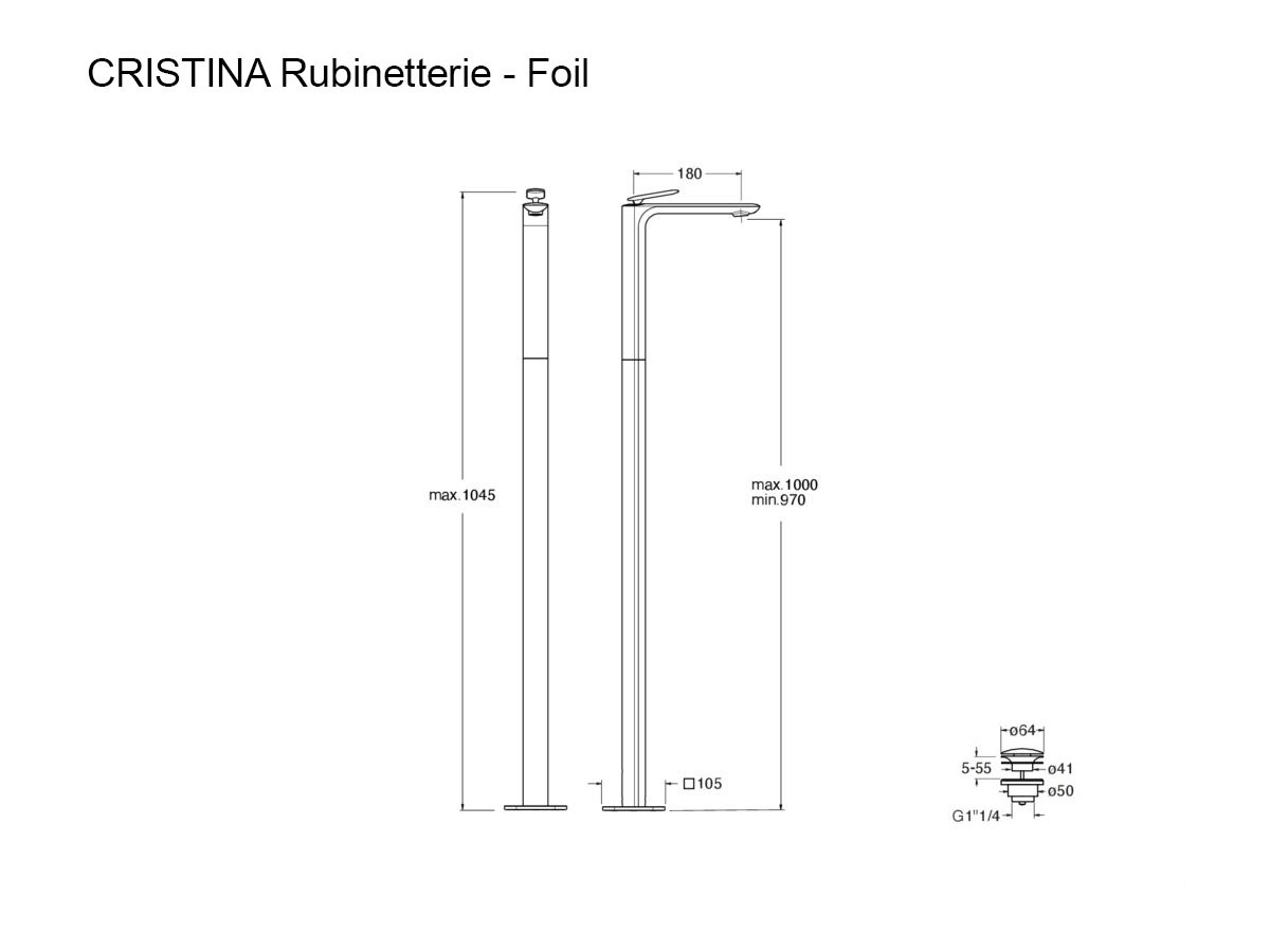CRISTINA Rubinetterie Foil Floor Standing Washbasin Mixer