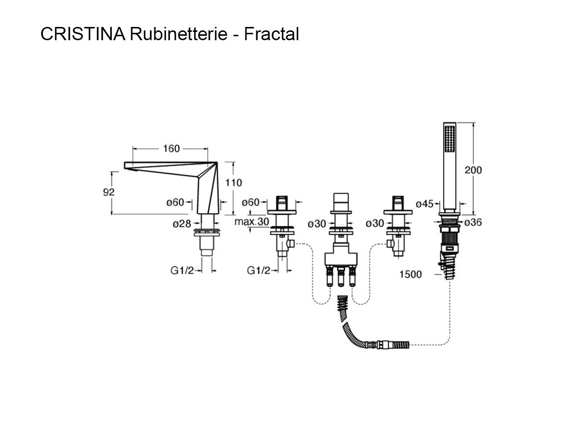 CRISTINA Rubinetterie Fractal Deck Mounted Bathtub Mixer