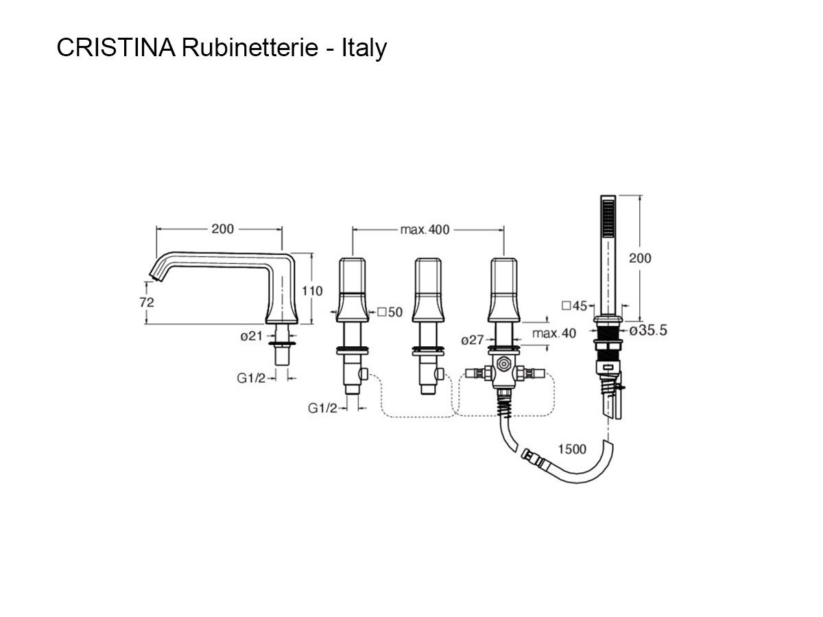 CRISTINA Rubinetterie Italy Deck Mounted Bathtub Mixer